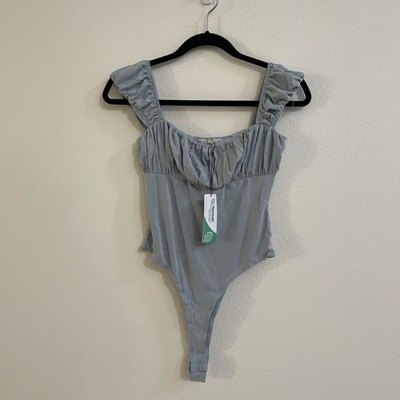 Love Tree Ruched Tank Top Bodysuit in Grey Size Large - Picture 3 of 6